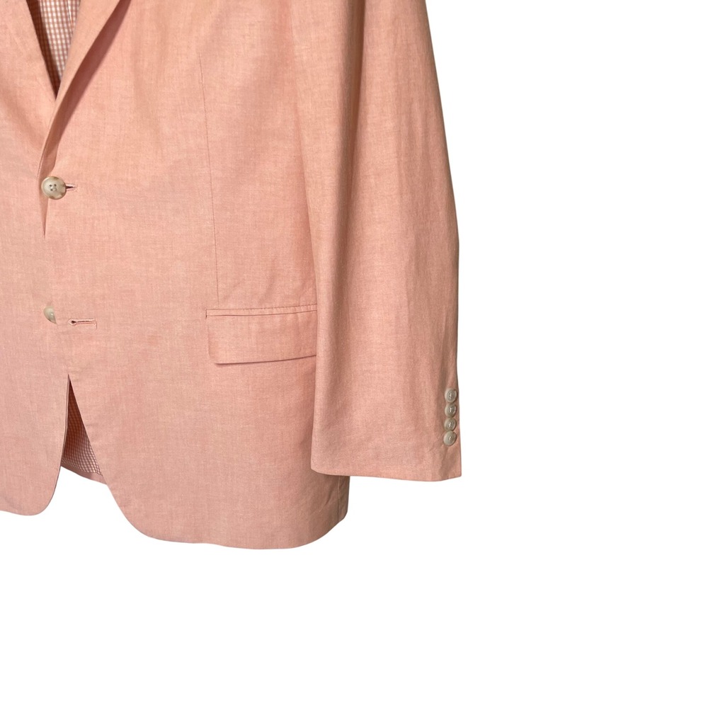 Saddlebred Mens 46L Salmon Pink 100% Cotton Blazer Gingham Lining Sport Coat - Picture 2 of 6